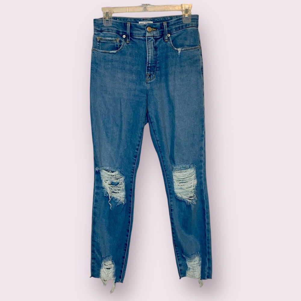 Good American Distressed Stretch Denim Blue Jeans High Rise Size 4 / 27